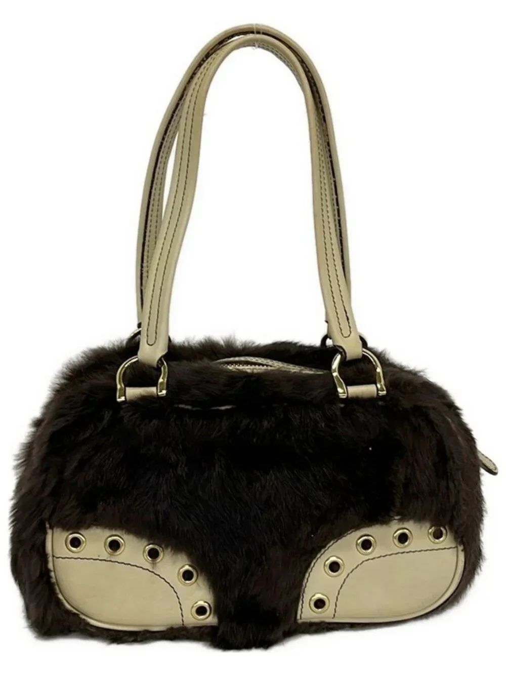 SAZABY Dark Brown Cream Fur Leather Shoulder Bag